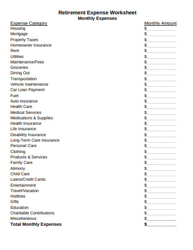 11 Retirement Expense Worksheet Templates In PDF DOC