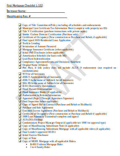 Mortgage Borrower To Do List Checklist Template 10+ Mortgage Checklist Templates in PDF | DOC