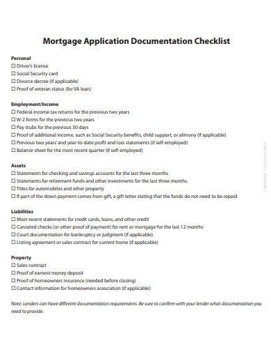 mortgage documentation checklist template