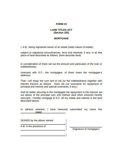 mortgage land title form