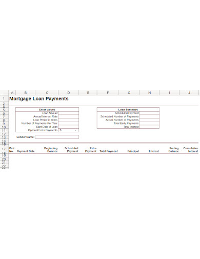 mortgage loan payment schedule in xls
