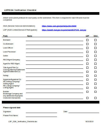 mortgage verification checklist sample