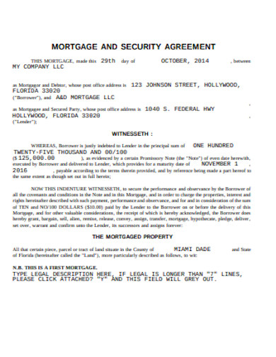 mortgage and security agreement template