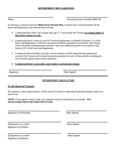 11+ Retirement Declaration Templates in PDF | DOC