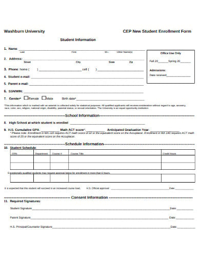 new student enrollment form template