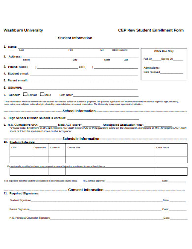 University Enrollment Form Template