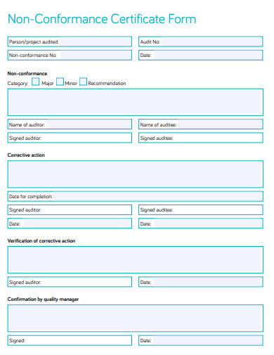 non conformance certificate form