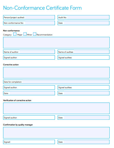 non conformance certificate form