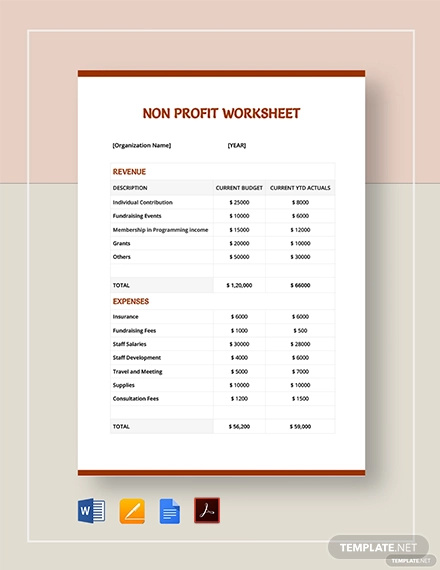 non profit sheet template