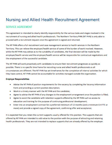 nursing and allied health recruitment agreement