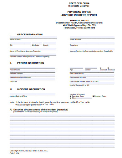 office adverse incident report template