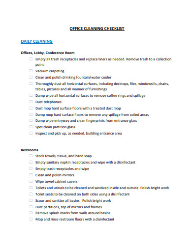 Free 14+ Office Cleaning Checklist Templates in PDF | DOC