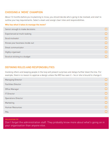 9+ Office Move Checklist Templates in PDF | DOC