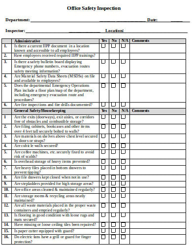 office safety inspection form template