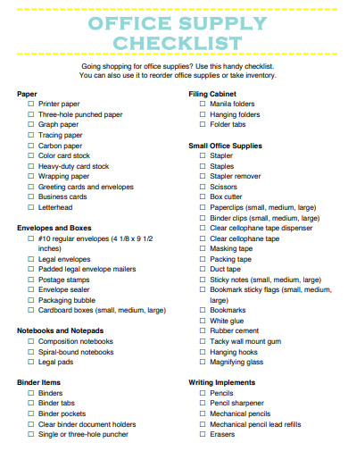 7 Office Supply Checklist Templates In PDF Word