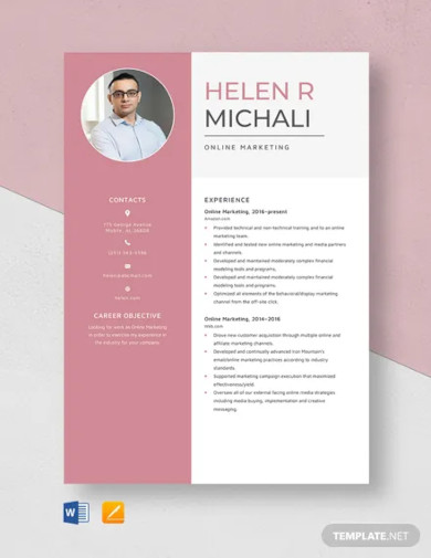 online marketing resume template