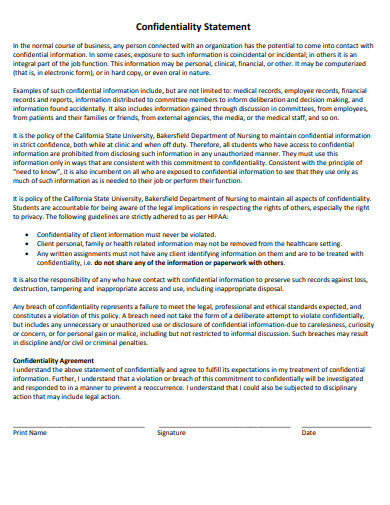 11+ Confidentiality Statement Templates in PDF | DOC