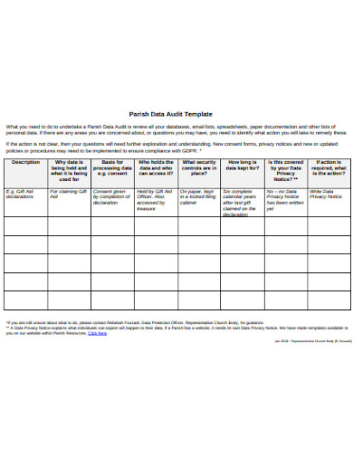 parish data audit template