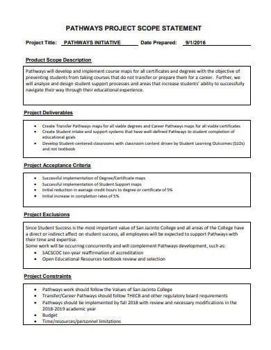 pathway project scope statement template