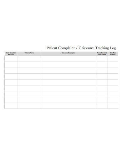 patient complaint tracking log