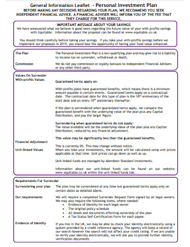 11+ Personal Investment Plan Templates in PDF | WORD