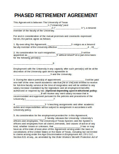phased retirement agreement template