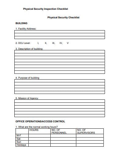 physical security audit inspection checklist template