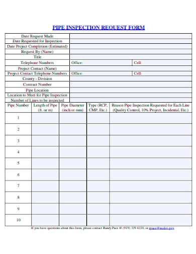 pipe inspection request form