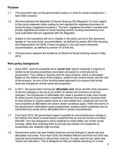 policy statement on rents for social housing