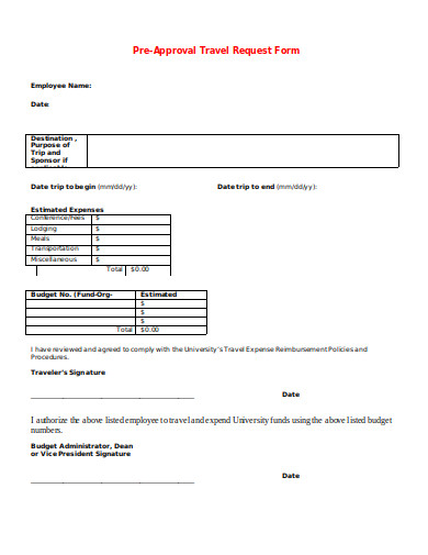 pre approval travel request form