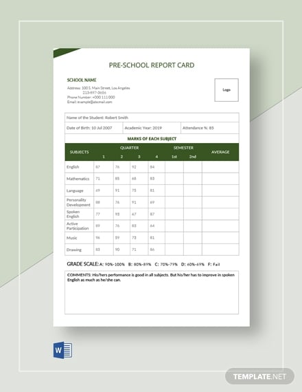 pre-school-report-card-template