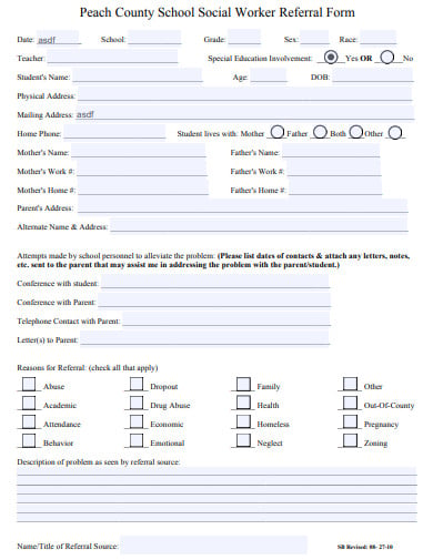 pre school social work referral form template