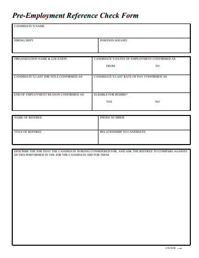 preemployment reference check form template