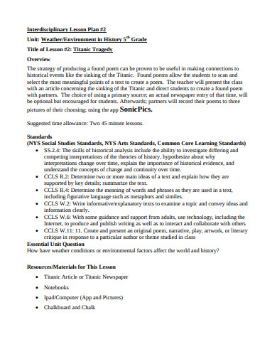 interdisciplinary lesson plan assignment passing score 13