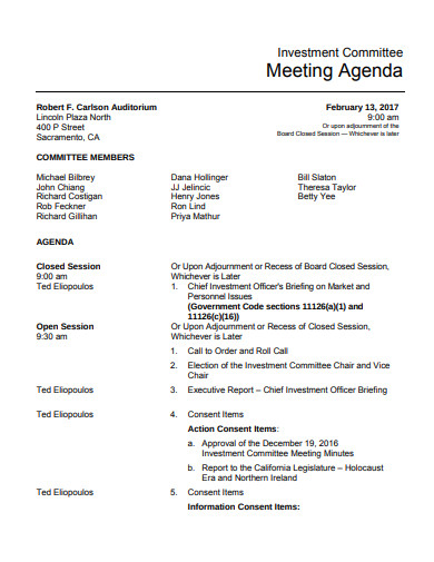 10+ Investment Committee Agenda Templates in PDF | DOC