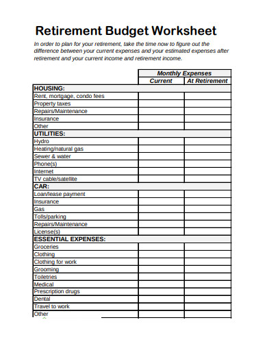 11  Retirement Budget Worksheet Templates in PDF DOC