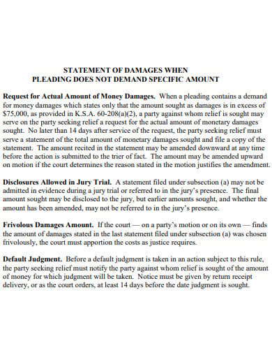 printable statement of damages template