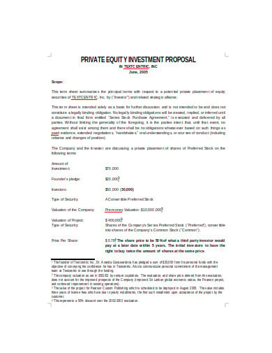 private equity investment proposal sheet