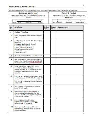 project audit and review checklist in doc