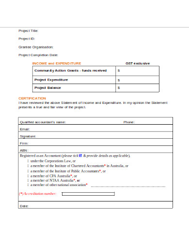 project income and expenditure statement