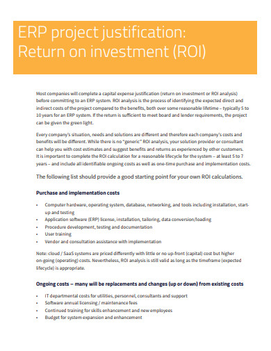 project justification return on investment