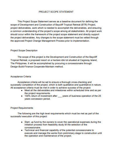 project scope statement format template
