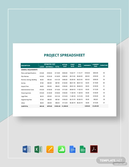project spreadsheet template