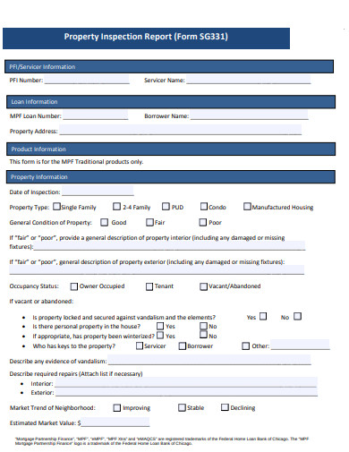 property inspection report form template