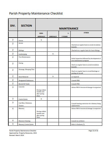 property maintenance checklist template