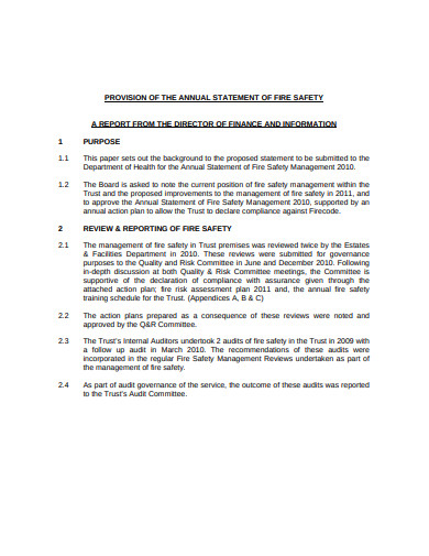 provision of annual statement of fire safety