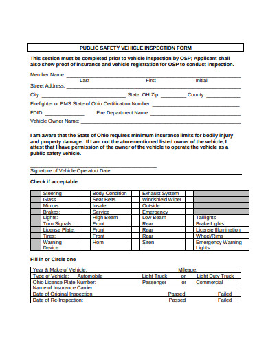 public safety vehicle inspection form template