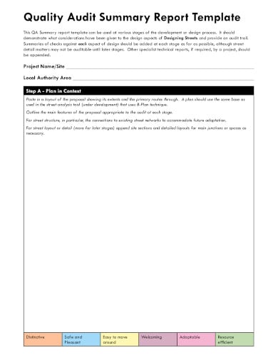 quality audit summary report template