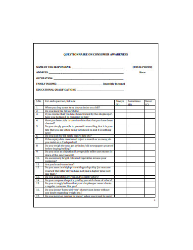 questionnaire-on-consumer-awareness-template