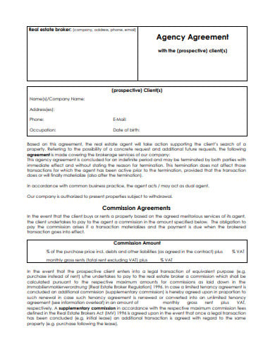 real estat client agency agreement template